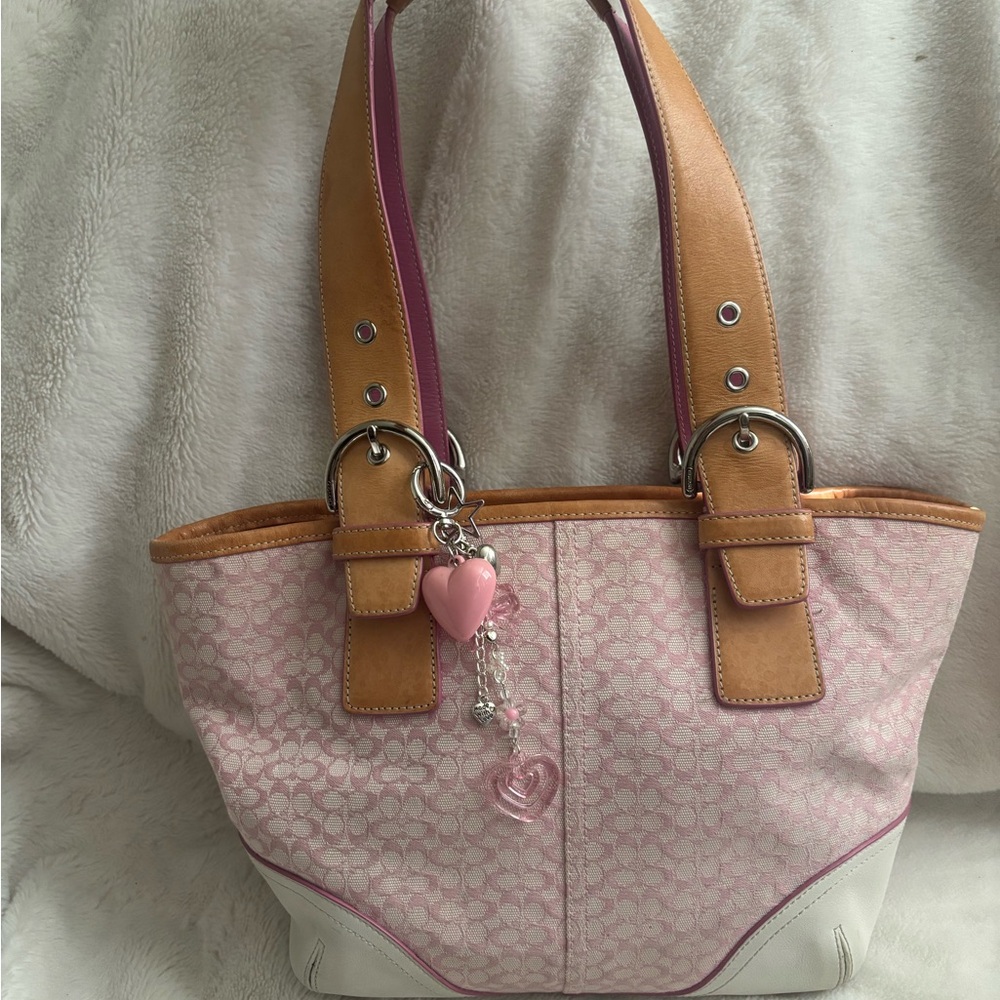 Coach Pink and White/tan Shoulder Bag